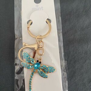 Mint Gold and Blue Keychain with Dragonfly Design
